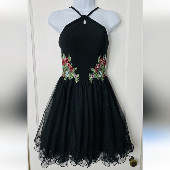 Blondie Nites Junior Floral Cocktail  Party Dress Party Social Embroidered Sz 9 - Picture 1 of 9